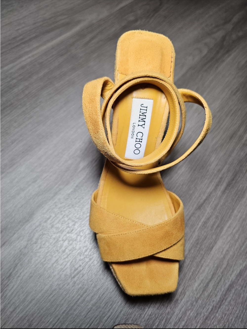 Jimmy Choo Mustard Suede Platform Block Heel Sandals - Picture 7 of 10